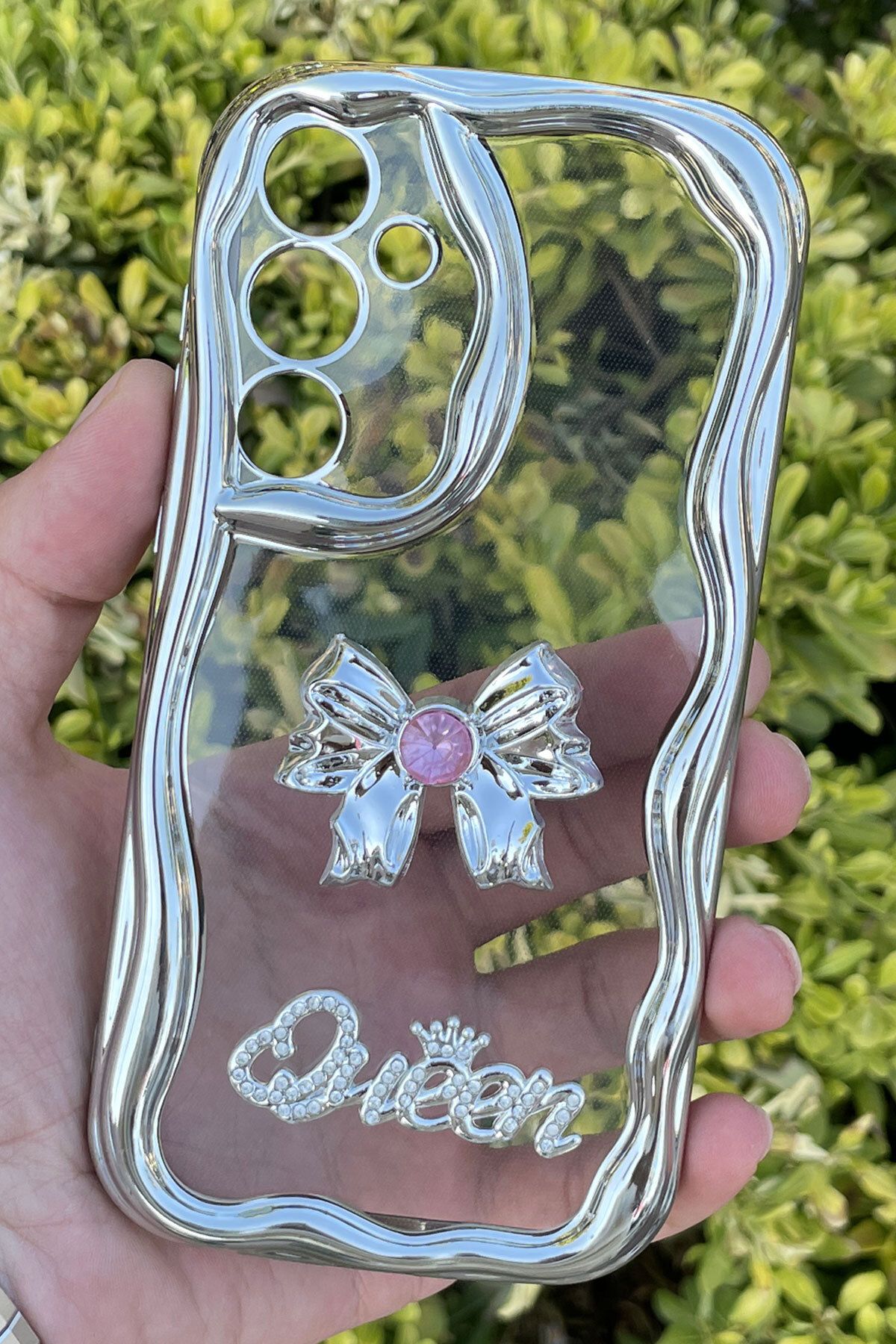 CEPSTOK Samsung Galaxy A55 Kılıf Gümüş Taşlı Darbe Önleyici Silikon Kapak