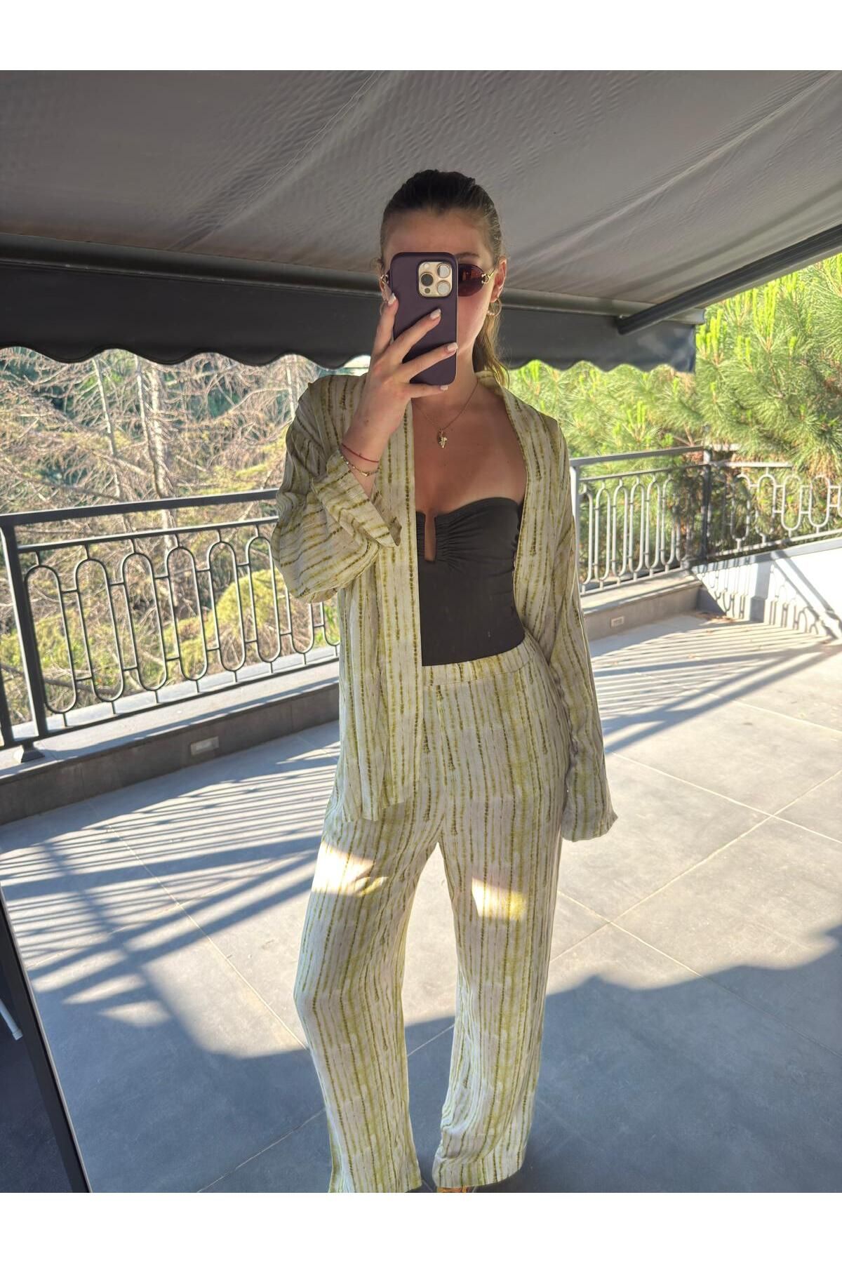 Bemore34 FISTIK YEŞİLİ PANTOLON KIMONO TAKIM