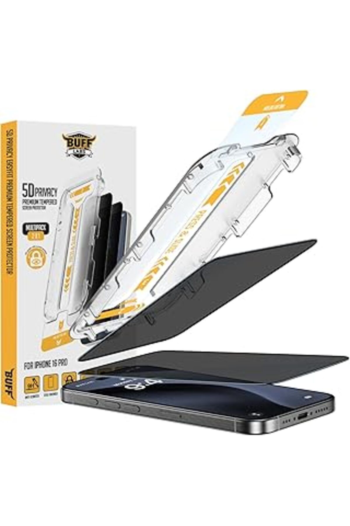 Qedii Buff Labs Iphone 16 Serisi Ile Uyumlu 5D Privacy Easyfit 2 Adet Kolay Uygulama Aparatlı Ekran Koruy