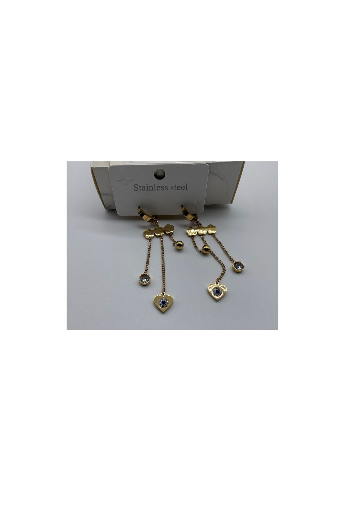 CHIC KALPLİ TAŞLI TOP ZİNCİRLİ SALLANTI GOLD ÇELİK KÜPE