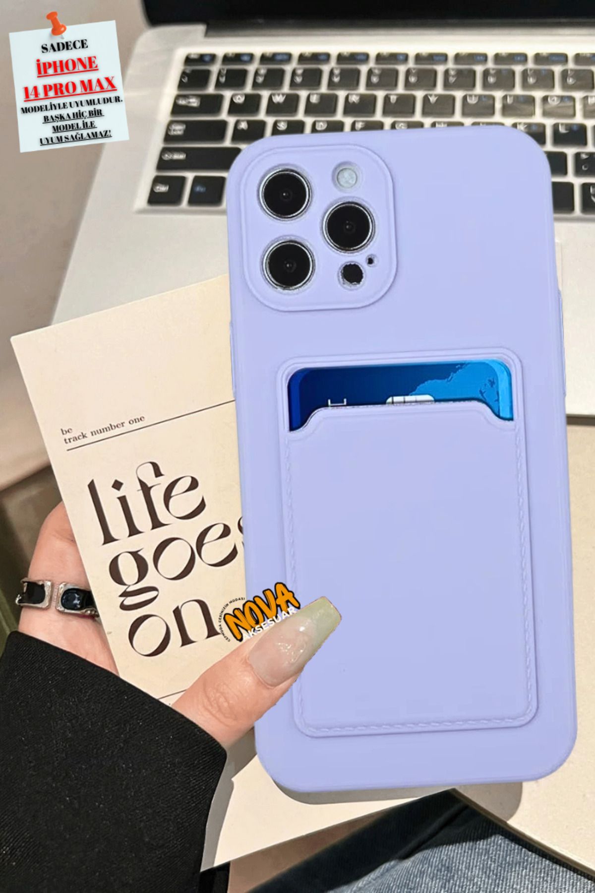 cepmoda iPhonE 14 PRO MAX | Kartlıklı Slim Telefon Kılıfı - Yumuşak iNce Silikon Kapak | LİLA