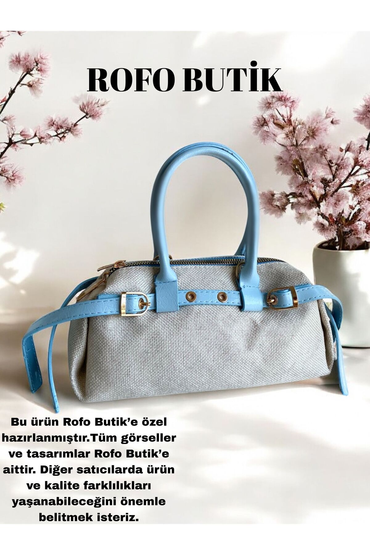 RBH Rofo Butik Mavi Deri Detaylı Hasır Model Kadın El Ve Omuz Çanta Niva