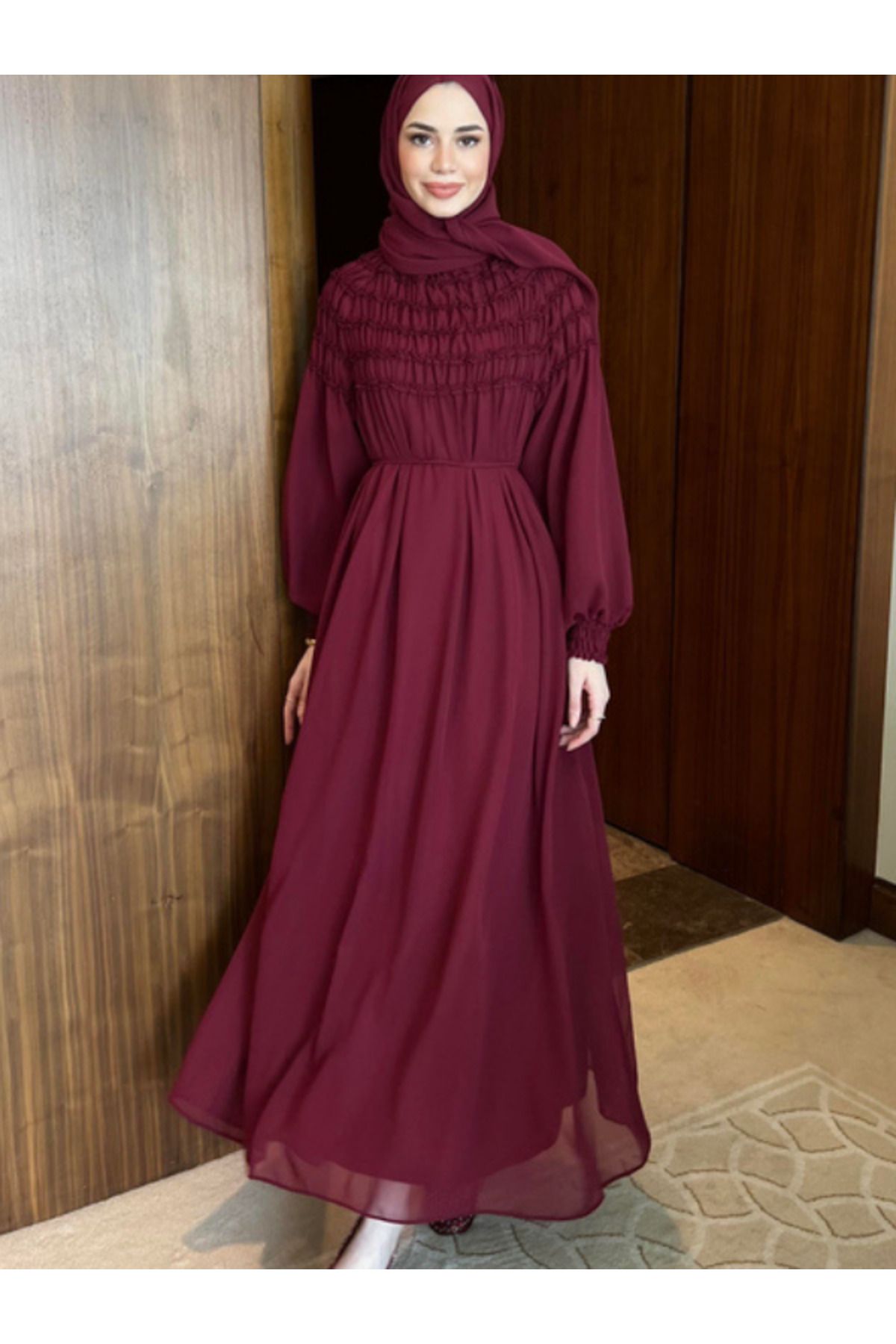 Didem Ateş Butik Büzgü Detaylı Şifon Elbise