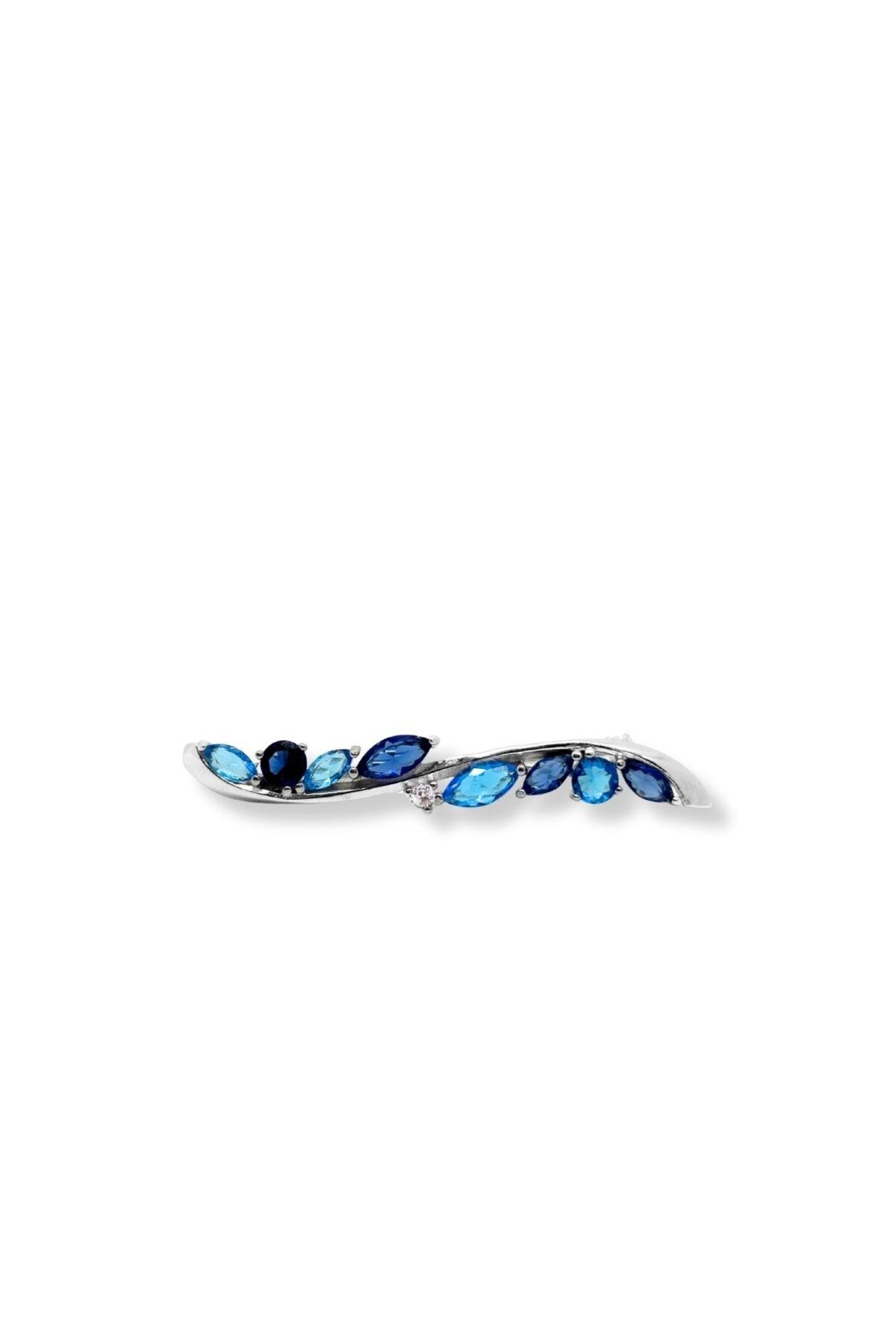 oya silver Safir Akuamarin Taşlı Gümüş Zarif Broş – 0.7x4.5 cm