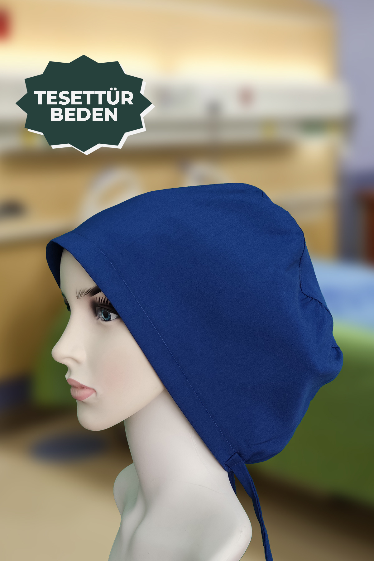 YİĞİTBAŞI SAKSMAVİSİ Doktor Hemşire Aşçı Cerrahi Bone Hastane Anne Bone Iş Bandanası Kumaş Lastikli