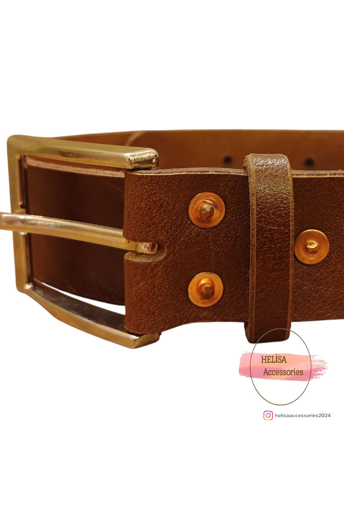 HELİSA ACCESSORİES EL YAPIMI 1. KALİTE HAKİKİ DERİ KAHVERENGİ ERKEK KEMERİ