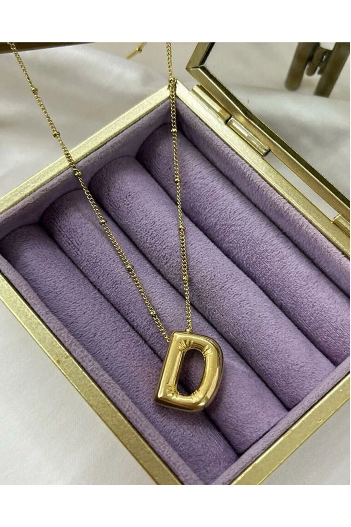 HEDİYEBOHÇAM Üç Boyutlu Çelik D Harfli Balon Gold Renk Kolye