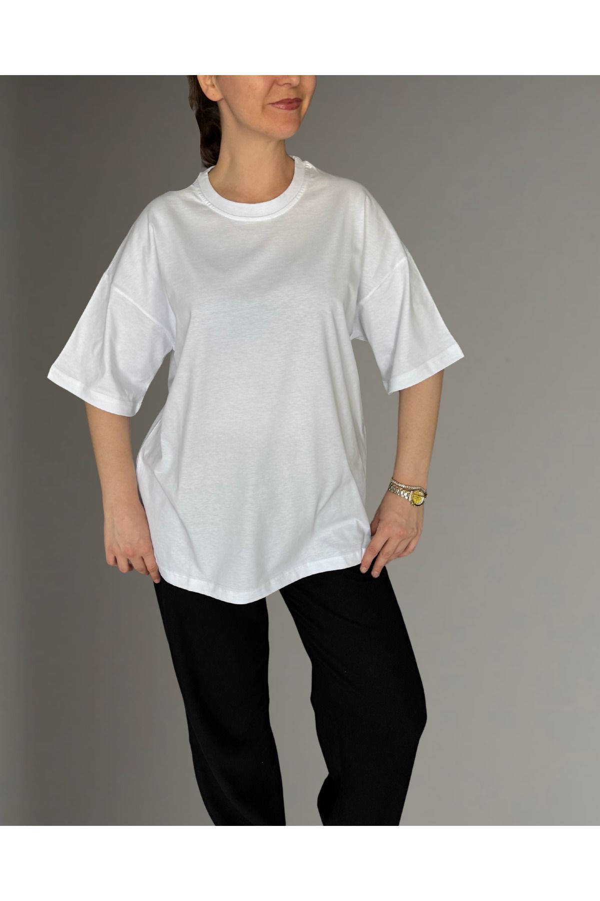 Oylem Unisex Oversize Geniş Kesim %100 Pamuk Yumuşak Dokulu Bisiklet Yaka