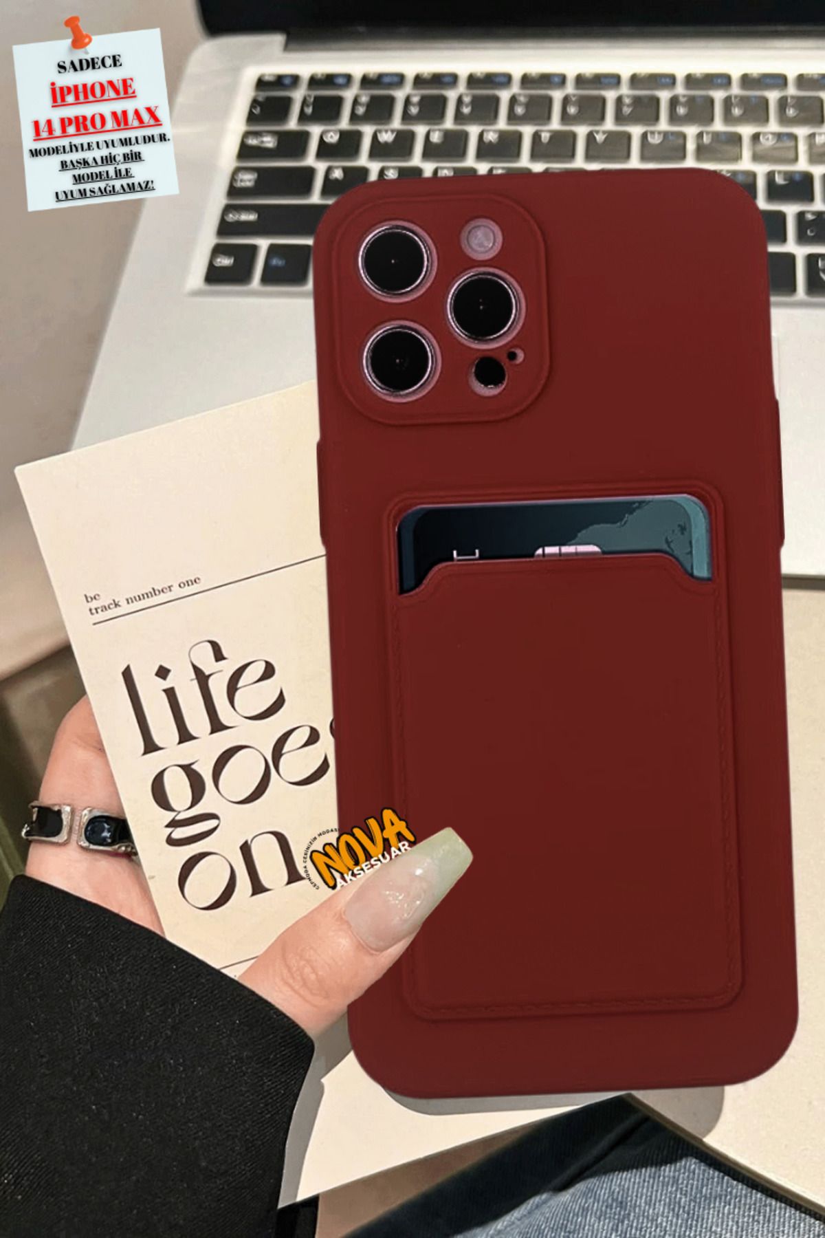 cepmoda iPhonE 14 PRO uyumlu | Kartlıklı Slim Telefon Kılıfı - Yumuşak iNce Silikon Kapak | BORDO