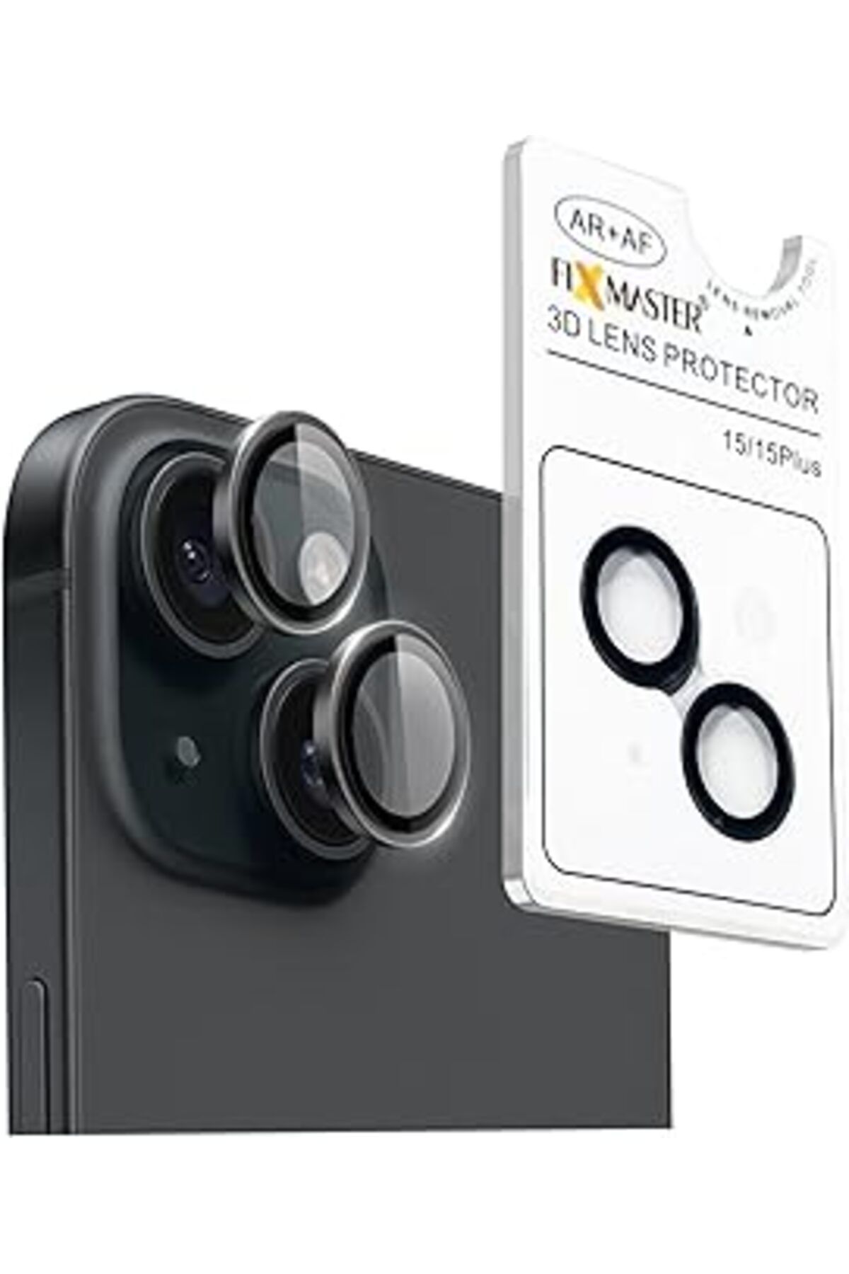 Qedii Fixmaster Iphone 15-15 Plus Uyumlu (Siyah) Kamera Lens Koruyucu, Kolay Kurulum, Alüminyum Alaşımlı