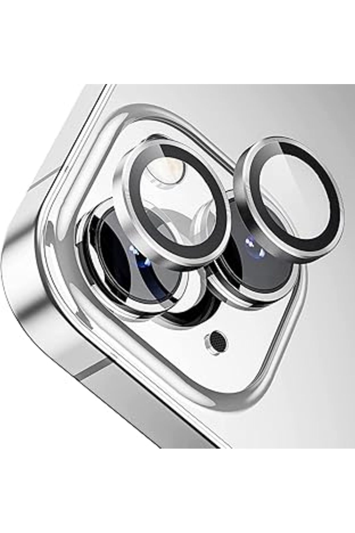 Qedii Buff Labs Iphone 13/13 Mini Screen Protector 9H Safir Cam Kamera Metal Lens Koruyucu (Gümüş)