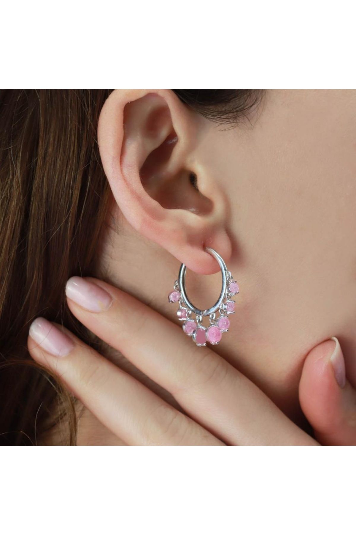 Çelik Zirkon Pembe Shakira Küpe