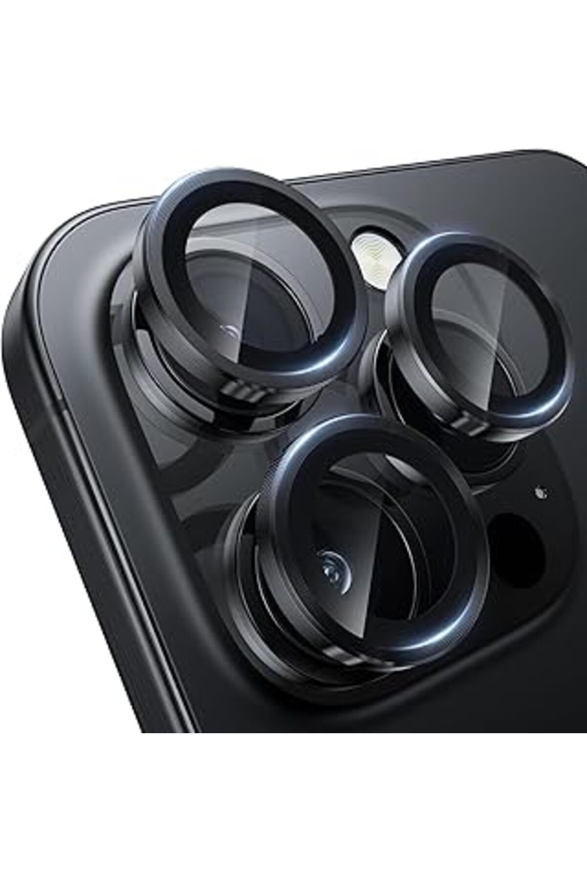 Qedii Happy Trend Iphone 16 Pro Ve Iphone 16 Pro Max Kamera Camı Lens Koruyucu Halka Set - Siyah Titanyum