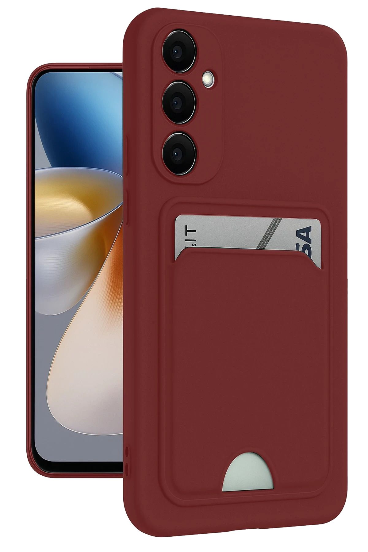cepmoda Samsung Galaxy M15 | Kartlıklı Slim Telefon Kılıfı - Yumuşak iNce Silikon Kapak | BORDO