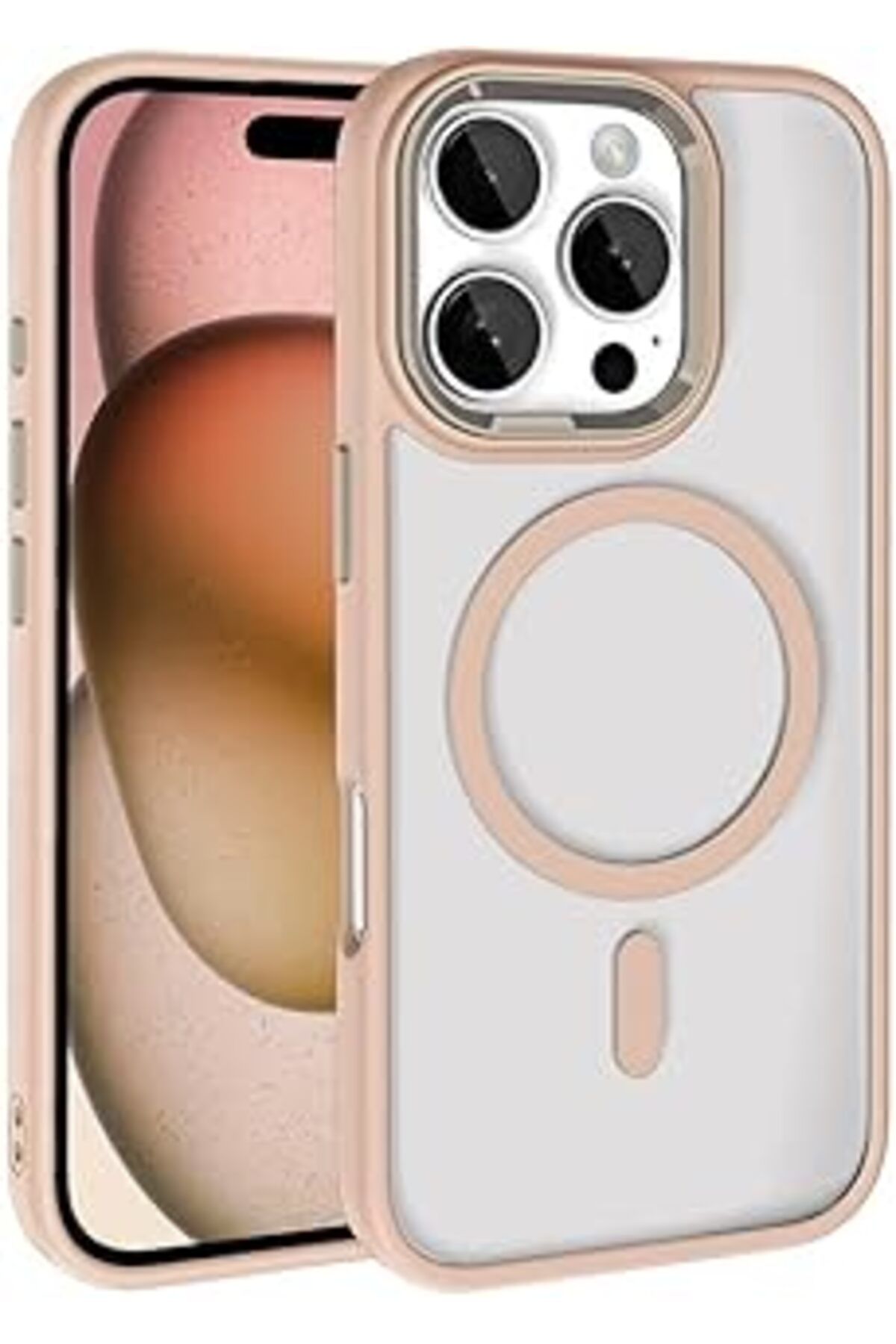 Pazarcan Zore Uyumlu Iphone 16 Pro Max Kılıf Wireless Şarj Özellikli Zore Krom M-Safe Silikon Kapak Gold