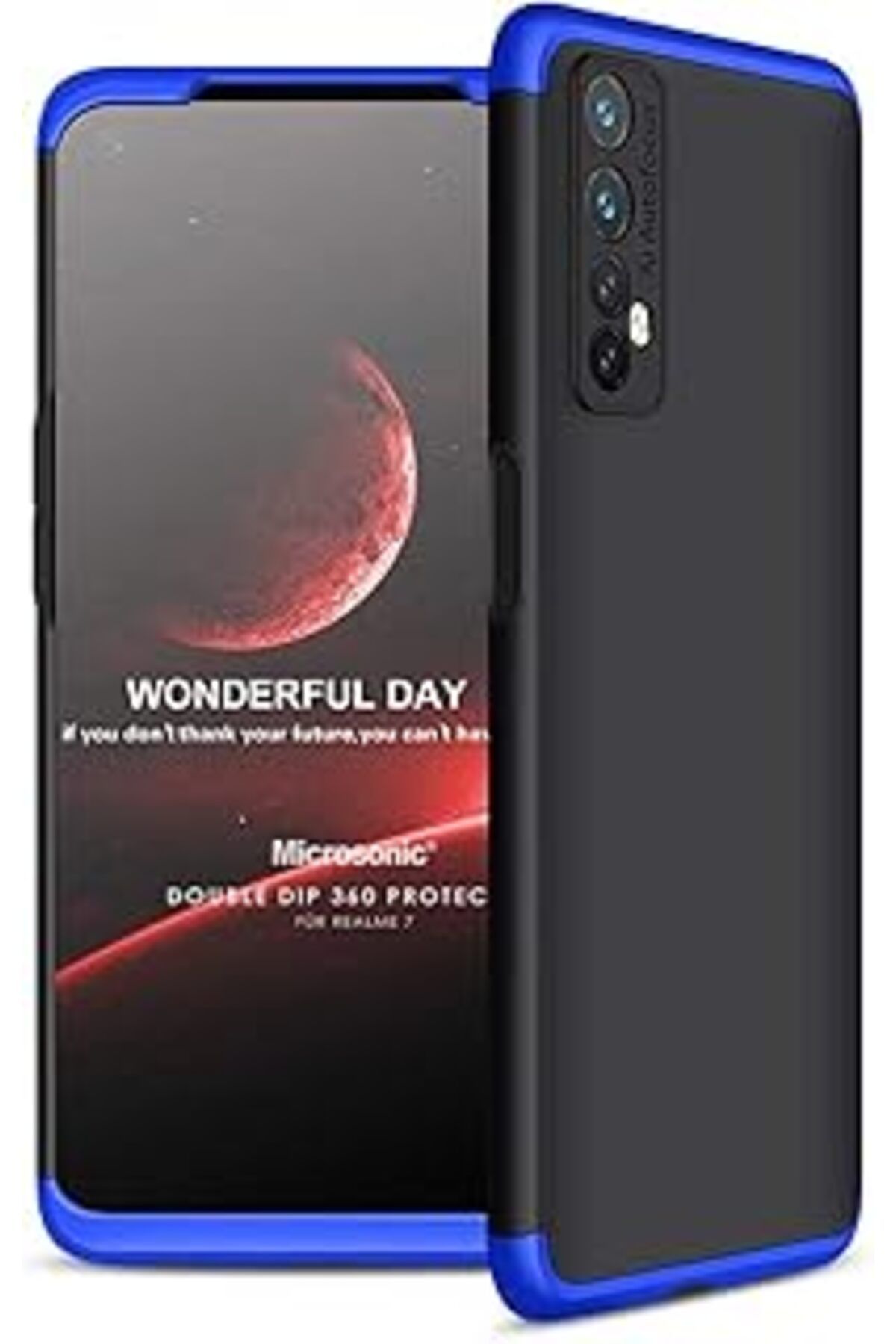 Pazarcan Microsonic Realme 7 Için Kılıf Double Dip 360 Protective Siyah Mavi [realme 7 Ile Uyumlu Kılıf - Si