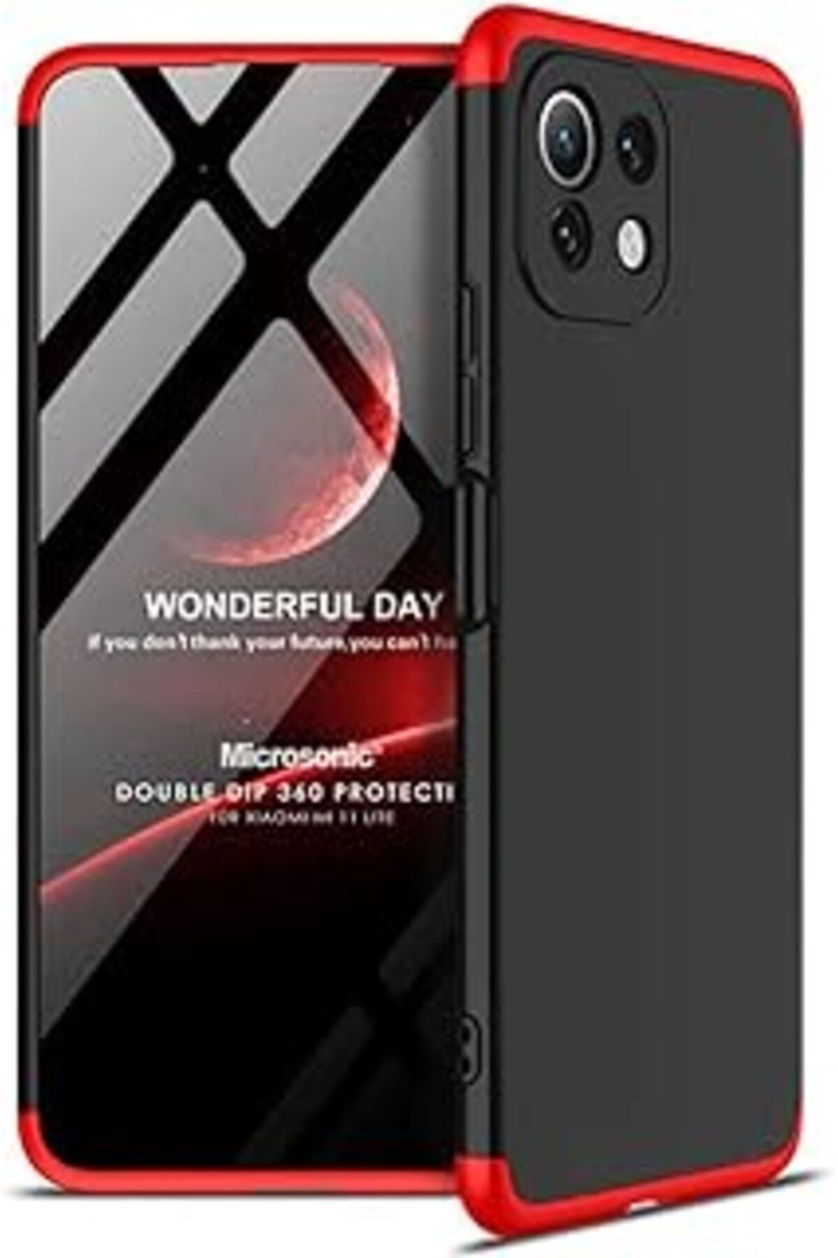Pazarcan Microsonic Mi 11 Lite Kılıf Double Dip 360 Protective Siyah Kırmızı [Mi 11 Lite Ile Uyumlu Kılıf -