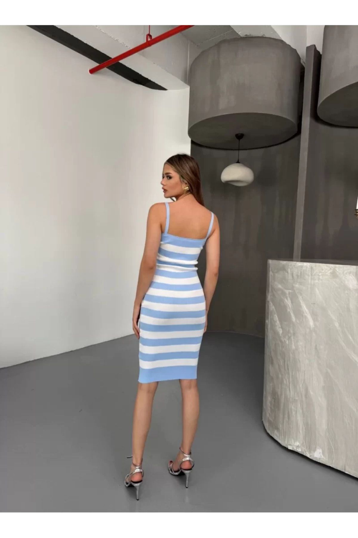 ruum fashions Cizgili Triko Askılı Elbise