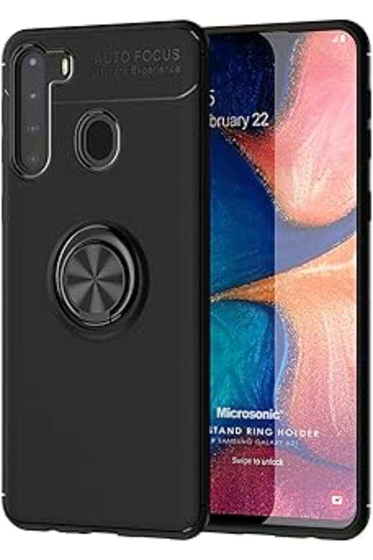 Pazarcan Microsonic Galaxy A21 Kılıf Kickstand Ring Siyah [Galaxy A21 Ile Uyumlu Kılıf - Siyah]