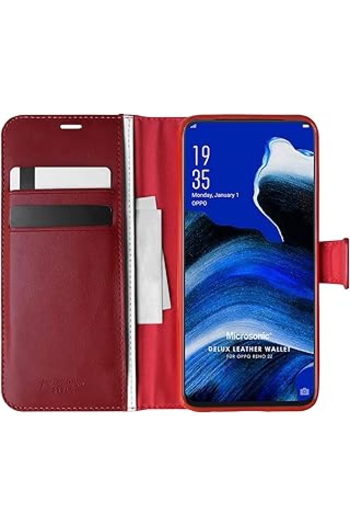 Pazarcan Microsonic Reno 2Z Kılıf Delux Leather Wallet Kırmızı [Reno 2Z Ile Uyumlu Kılıf - Kırmızı]