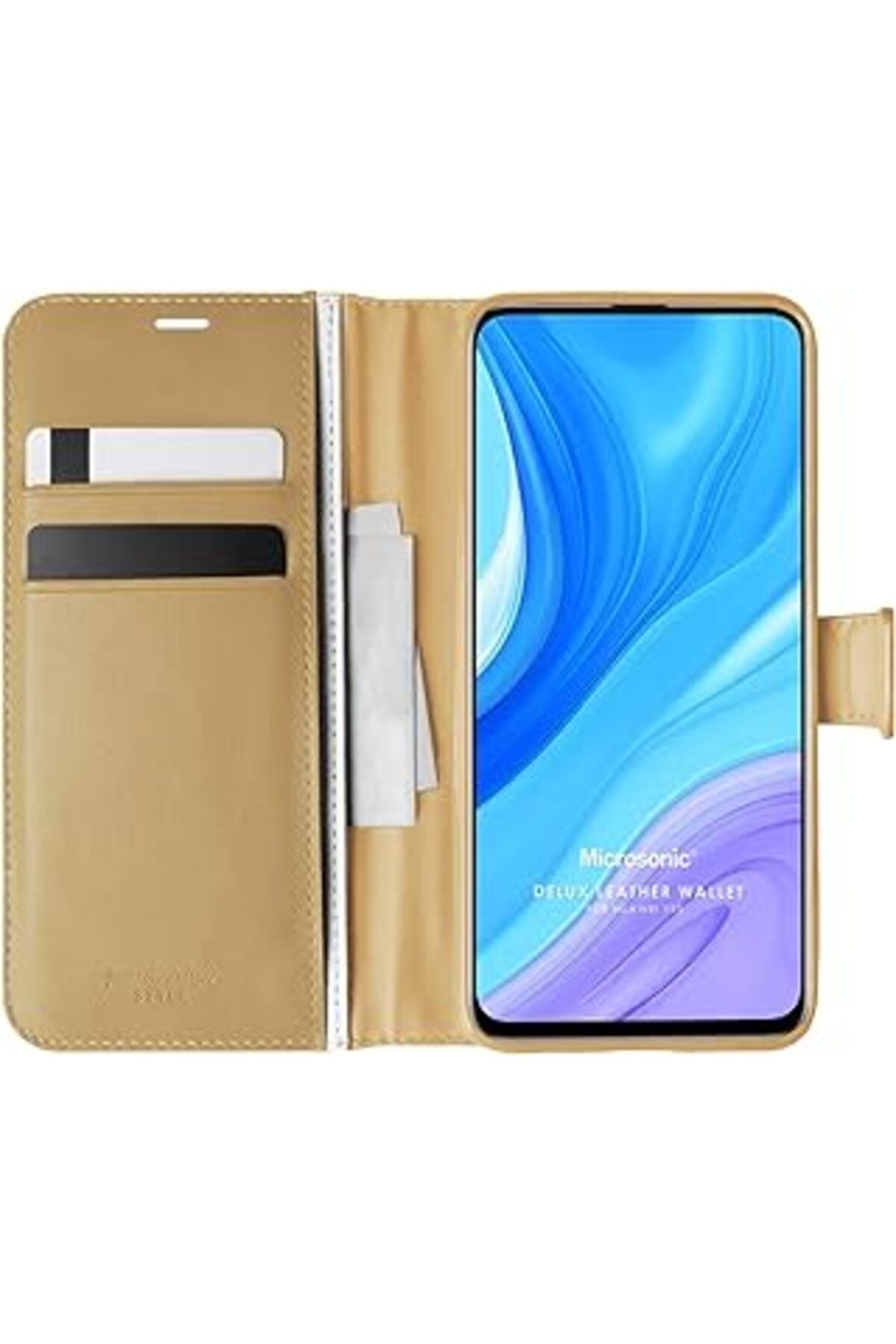 Pazarcan Microsonic Huawei Y9S Kılıf Delux Leather Wallet Gold [Y9S Ile Uyumlu Kılıf - Gold]