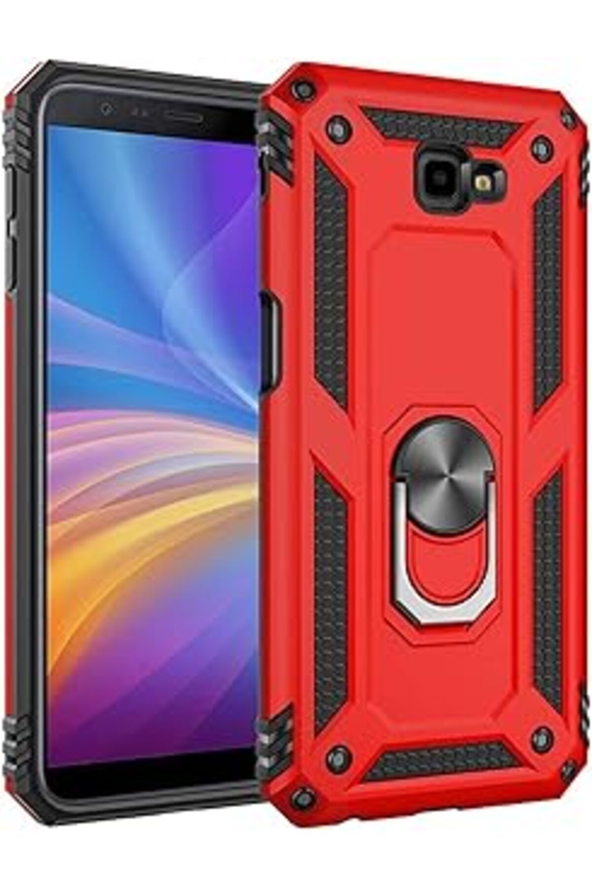 Pazarcan Microsonic Samsung Galaxy J4 Plus Için Kılıf Military Ring Holder Kırmızı [Galaxy J4 Plus Ile Uyuml