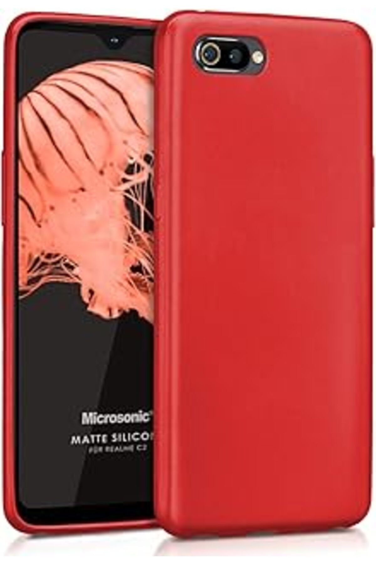 Pazarcan Microsonic Matte Silicone Realme C2 Için Kılıf Kırmızı [Realme C2 Ile Uyumlu Kılıf - Kırmızı]