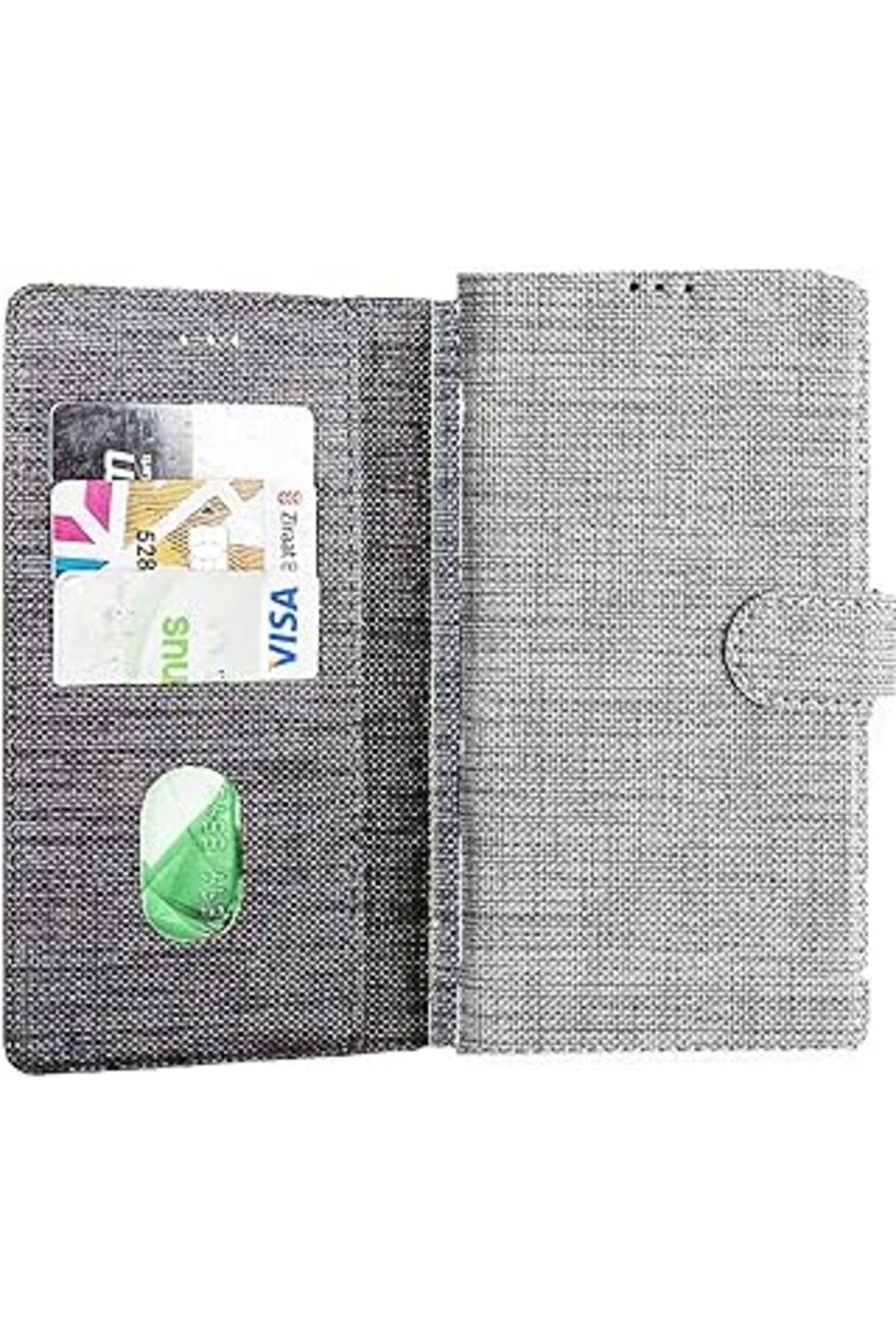 Qedii Redmi Note 10 Pro Ile Uyumlu Standlı Kartvizitli Ve Para Gözlü Fabric Desen Gri