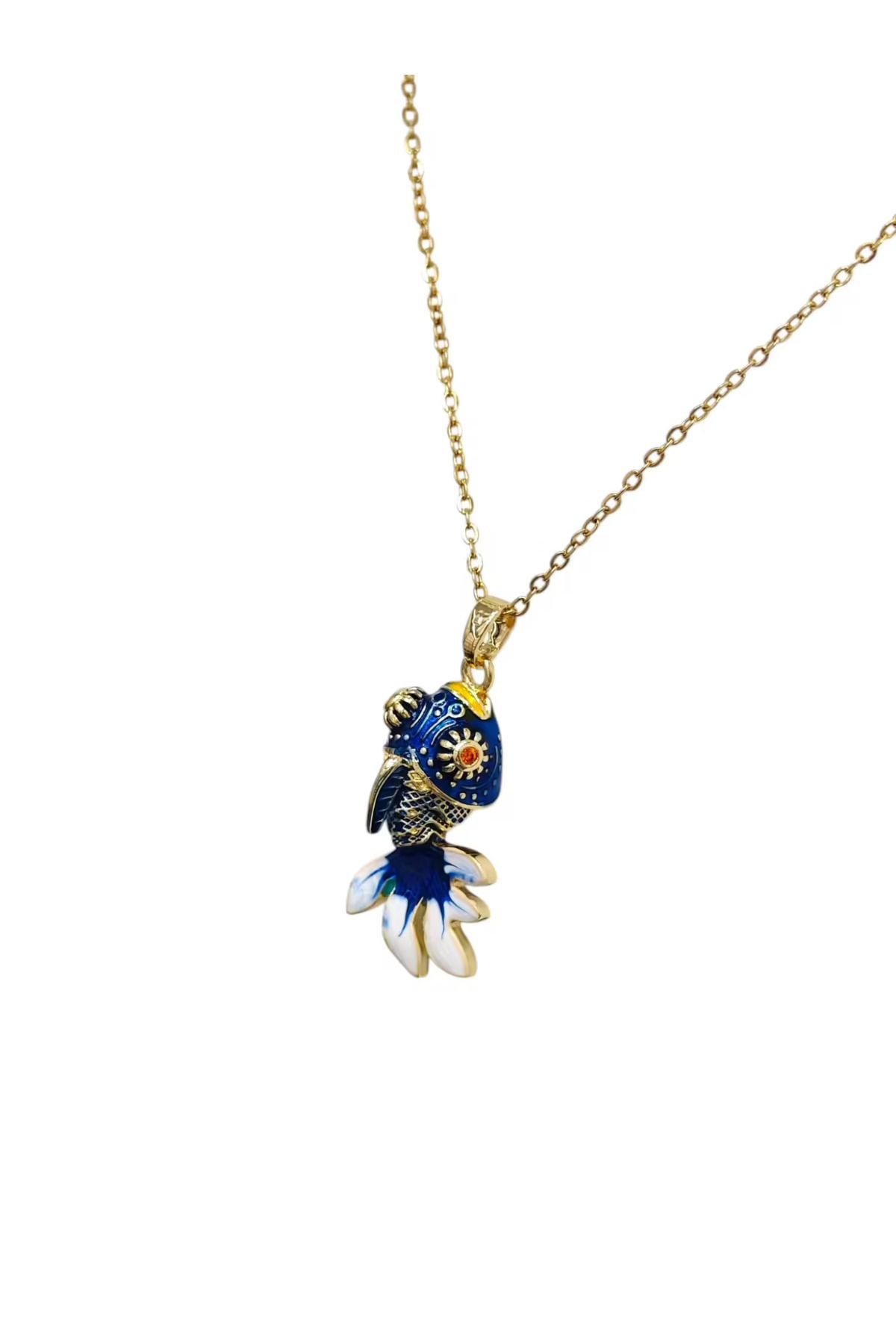 Bluw Jewelry Tombul Japon Balığı Çelik Kolye Koi Lacivert