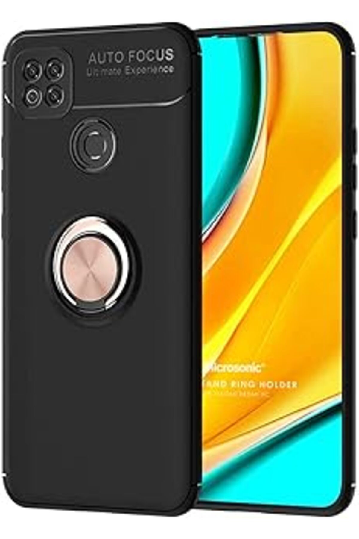 Karachil Microsonic Xiaomi Redmi 10A Için Kılıf Kickstand Ring Holder Siyah Rose [Redmi 10A Ile Uyumlu Kılıf