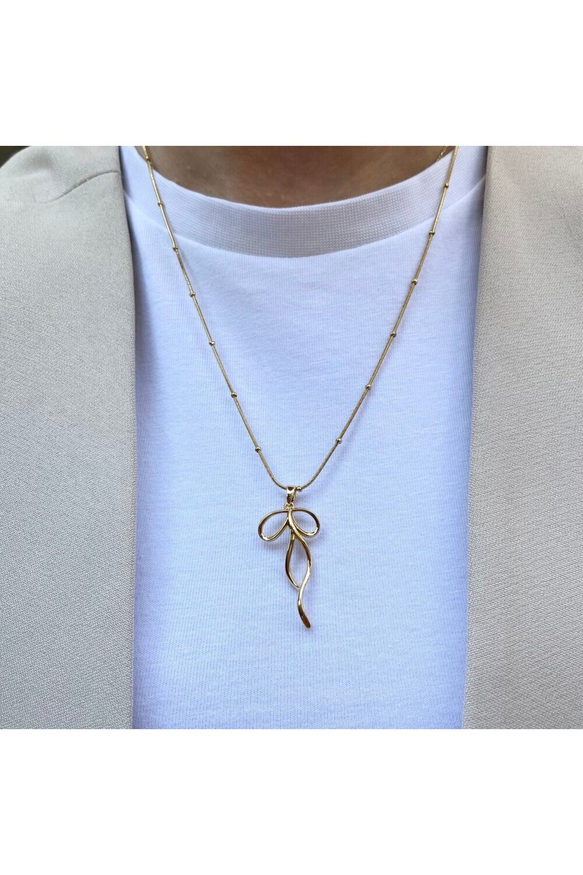 Finesa Jewelry ŞIK ZİNCİR DETAYLI,ÇELİK,KIVRIMLI FİYONK KOLYE