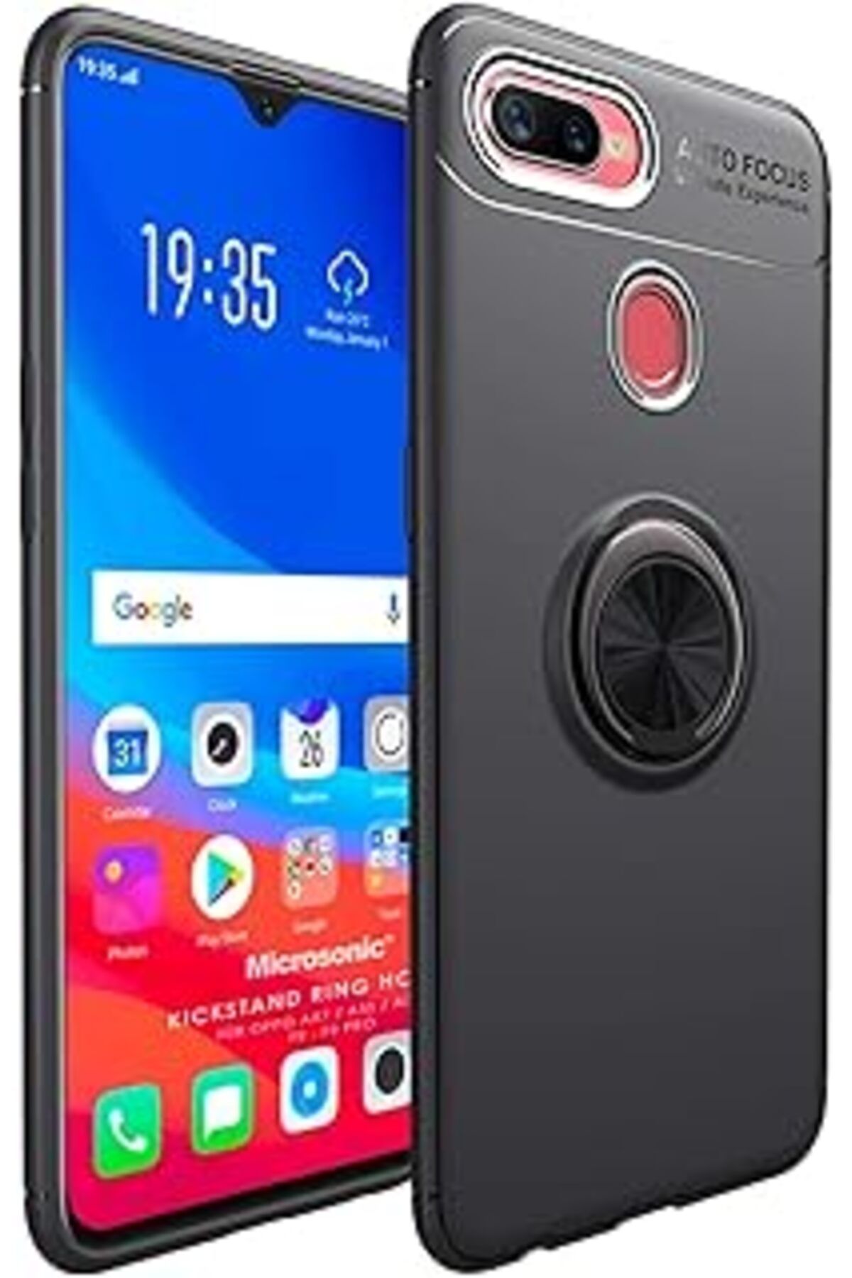 Pazarcan Microsonic Oppo A12 Kılıf Kickstand Ring Holder Siyah