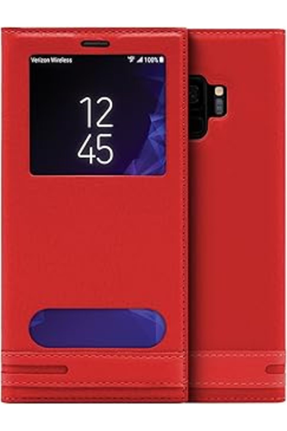 Qedii Microsonic Samsung Galaxy S9 Kılıf Dual View Gizli Mıknatıslı Kırmızı