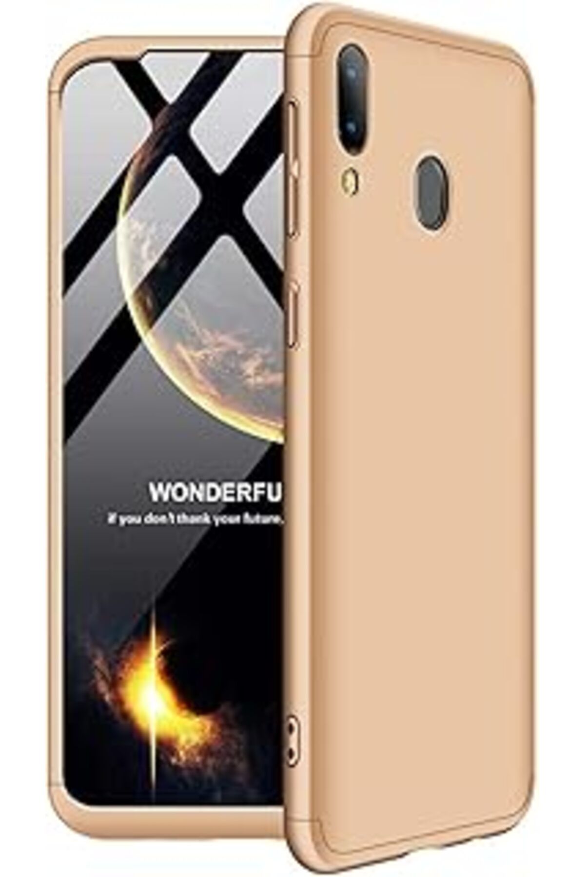 Pazarcan Microsonic Samsung Galaxy M20 Için Kılıf Double Dip 360 Protective Gold [Galaxy M20 Ile Uyumlu Kılı