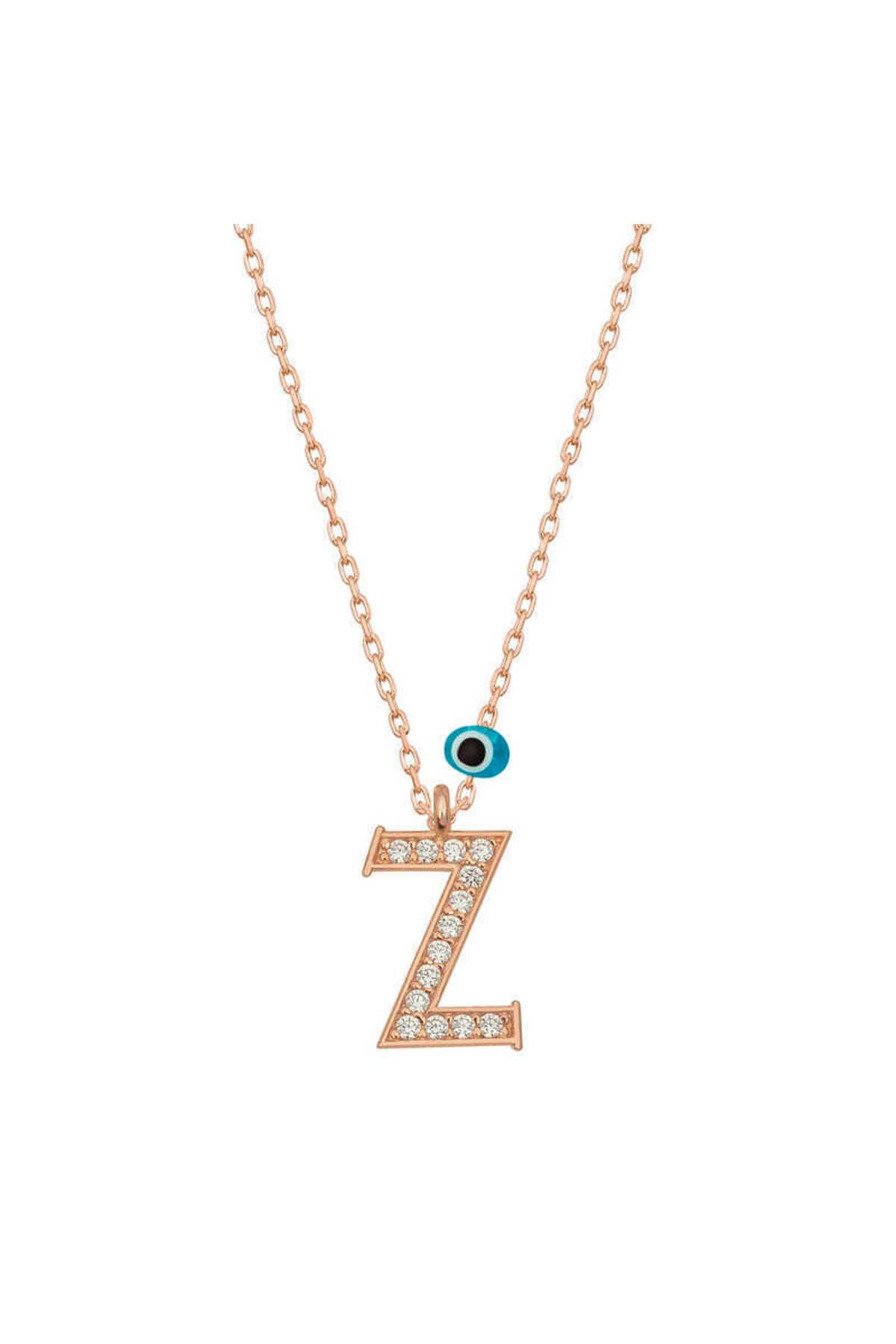 noip 925 Ayar Gümüş Nazar Rose Z Harfi Kadın Gümüş Kolye (T6895) (7474)