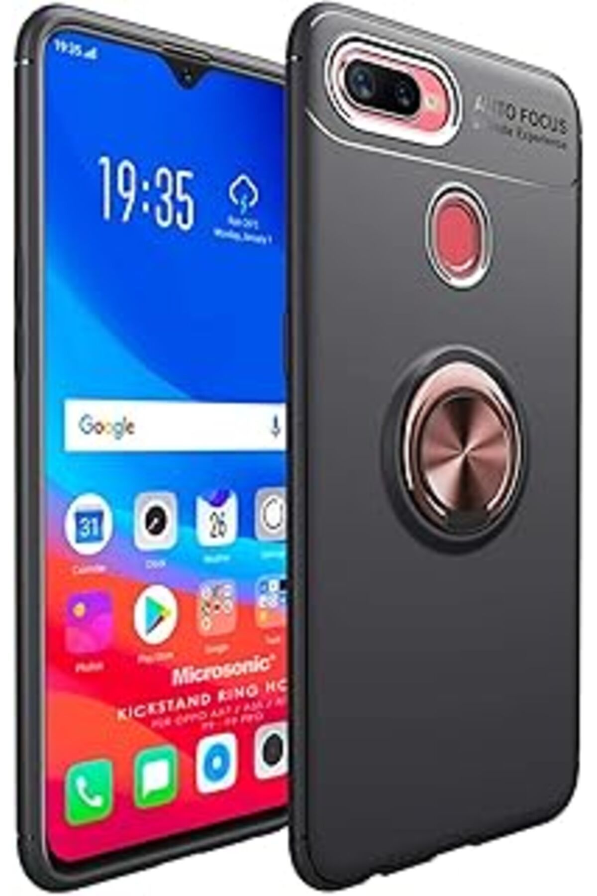 Pazarcan Microsonic F9 / F9 Pro Kılıf Kickstand Ring Siyah Rose [F9 / F9 Pro Ile Uyumlu Kılıf - Siyah - Rose