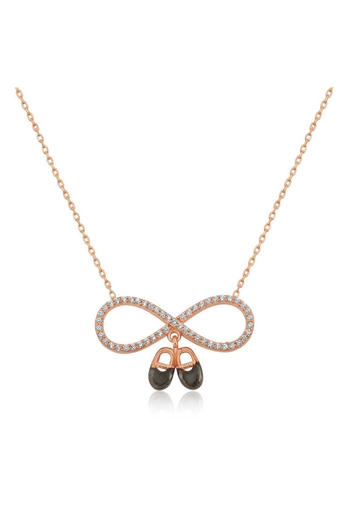 Marsilyan 925 Ayar Gümüş Rose Bebek Patikli Sonsuzluk Kolye (T4284) (7272)