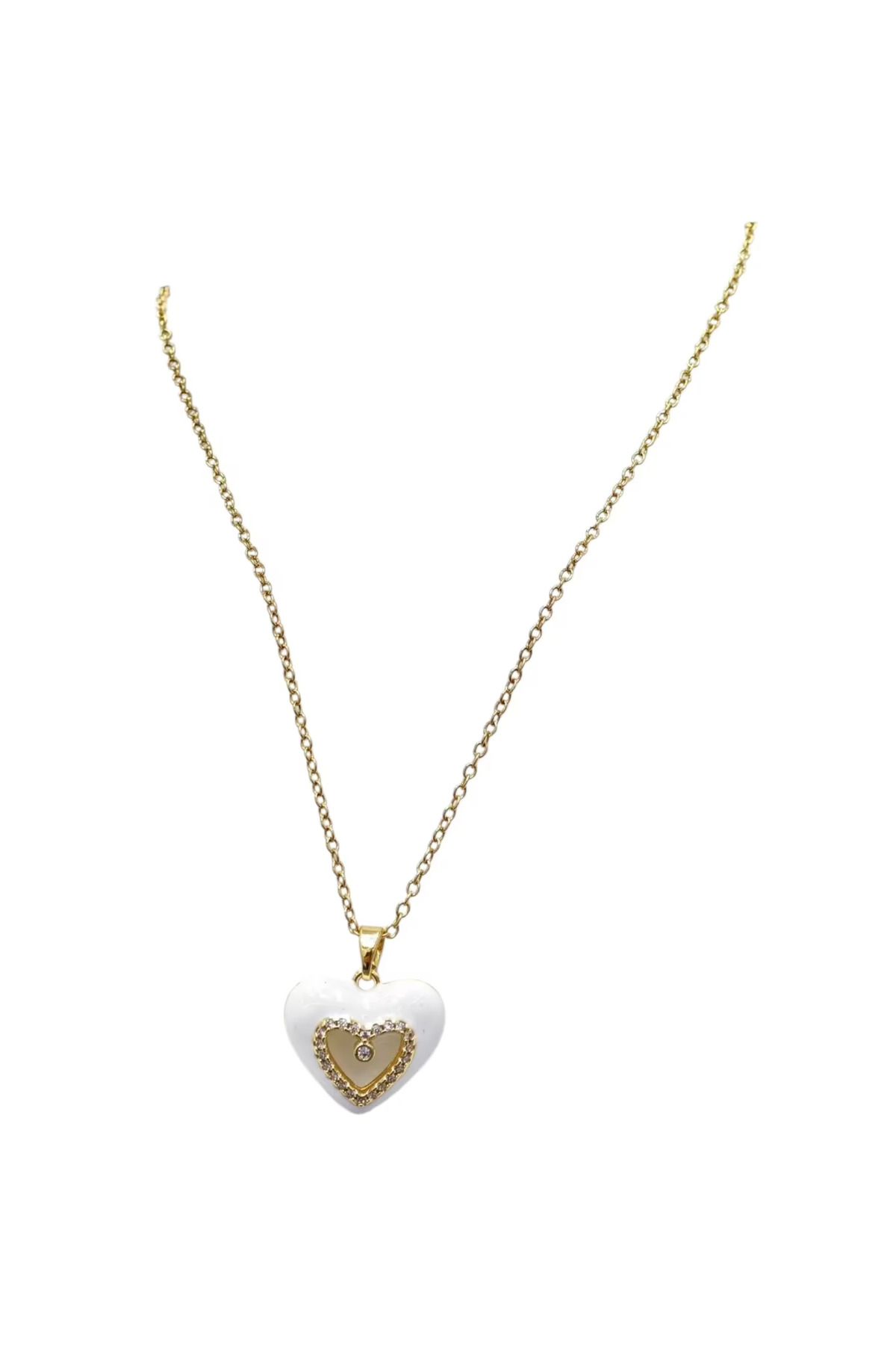 Bluw Jewelry Renkli Kalp Kolye HT1-Beyaz