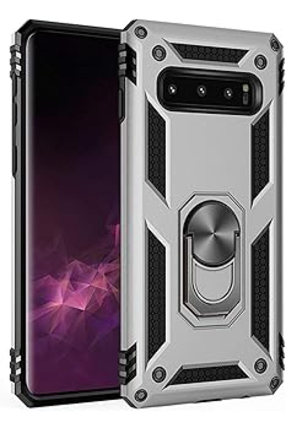Pazarcan Microsonic Galaxy S10 Kılıf Military Ring Gümüş [Galaxy S10 Ile Uyumlu Kılıf - Gümüş]