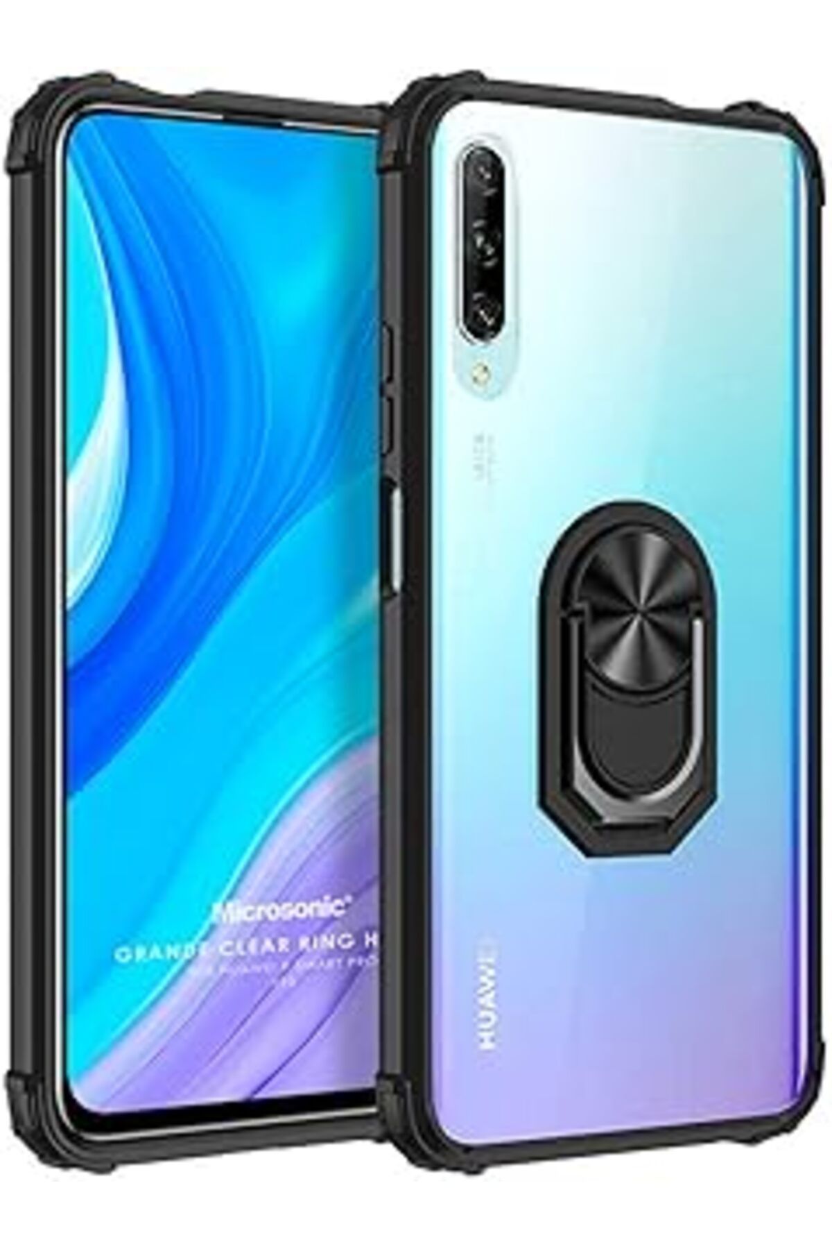 Pazarcan Microsonic Huawei Y9S Için Kılıf Grande Clear Ring Holder Siyah [Y9S Ile Uyumlu Kılıf - Siyah]