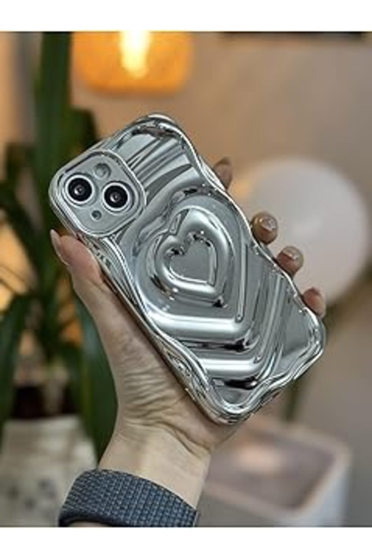 Pazarcan Go Aksesuar Iphone 13 Ve 14 Ile Uyumlu 3D Platin Kabartma Parlak Silikon Kılıf