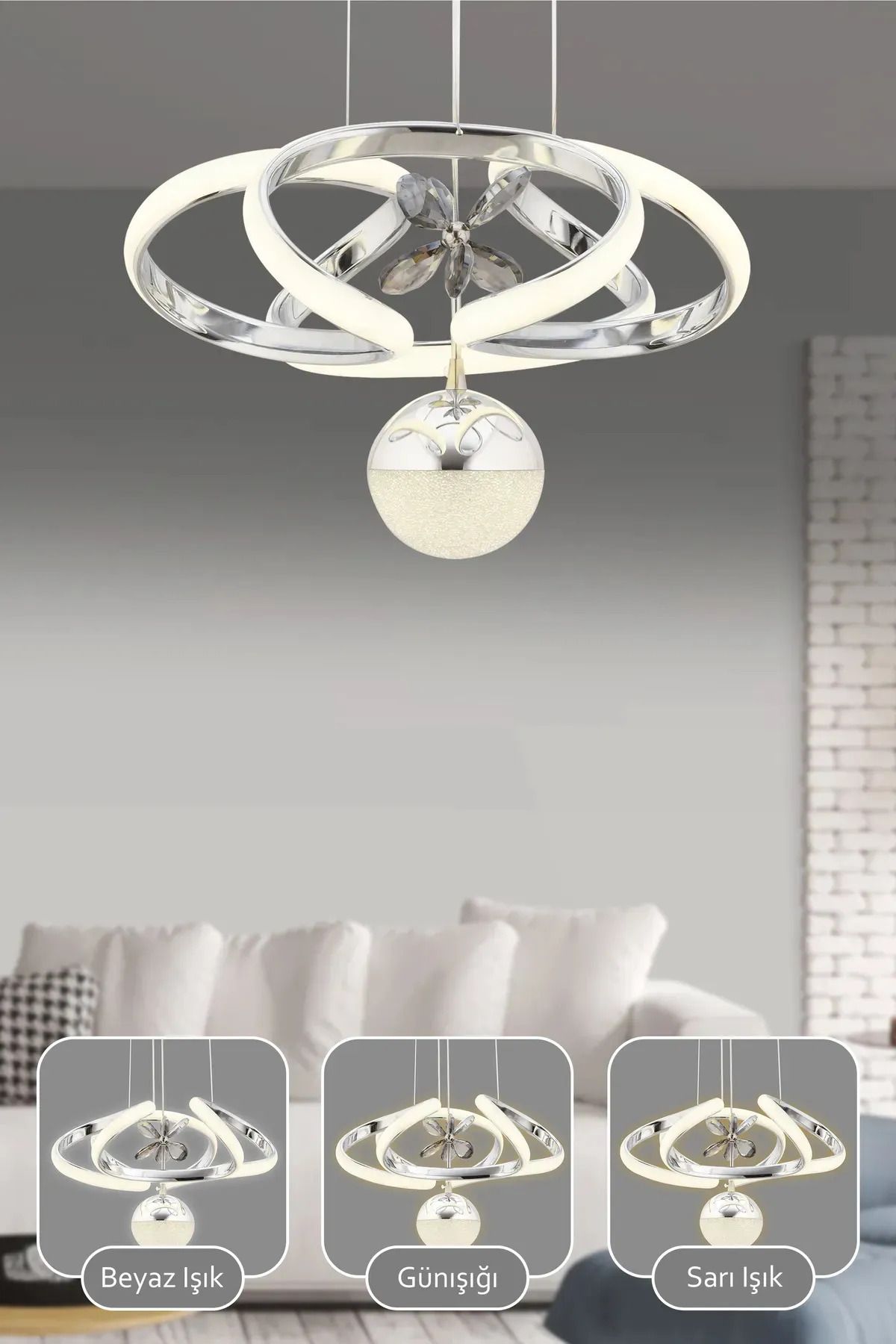 ledchord LED AVİZE 3 RENK KÜÇÜK DRON TOPLU KROM(SALON,MUTFAK,YATAK ODASI,KORİDOR)