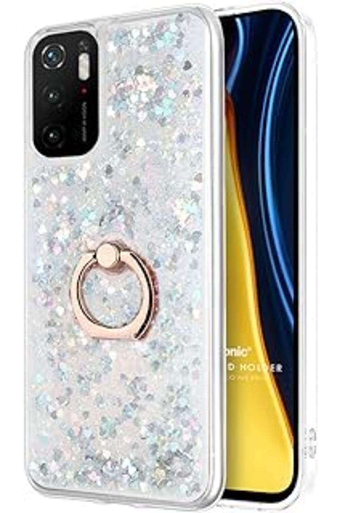 Qedii Microsonic Xiaomi Poco M3 Pro Için Kılıf Glitter Liquid Holder Gümüş [Poco M3 Pro Ile Uyumlu Kılıf