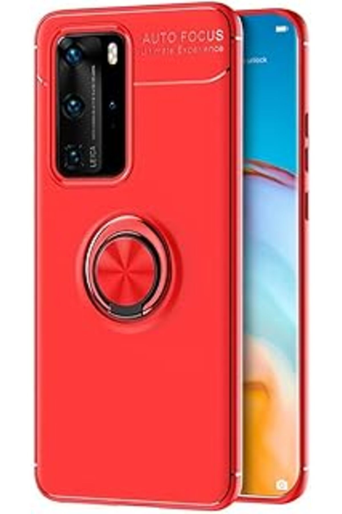 Pazarcan Microsonic Huawei P40 Pro Kılıf Kickstand Ring Kırmızı [P40 Pro Ile Uyumlu Kılıf - Kırmızı]