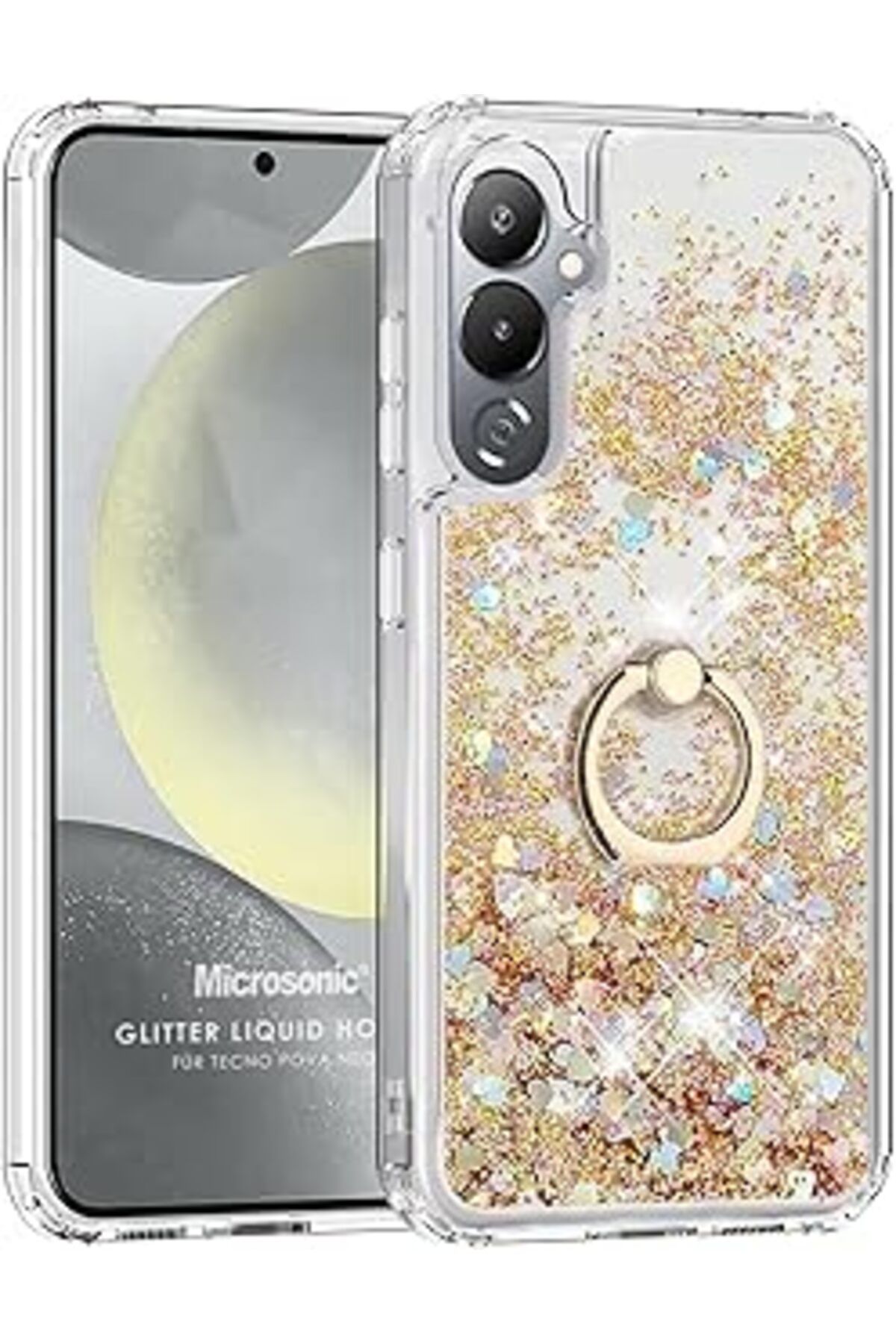 Pazarcan Microsonic Tecno Pova 4 Kılıf Glitter Liquid Gold [Pova 4 Ile Uyumlu Kılıf - Gold]