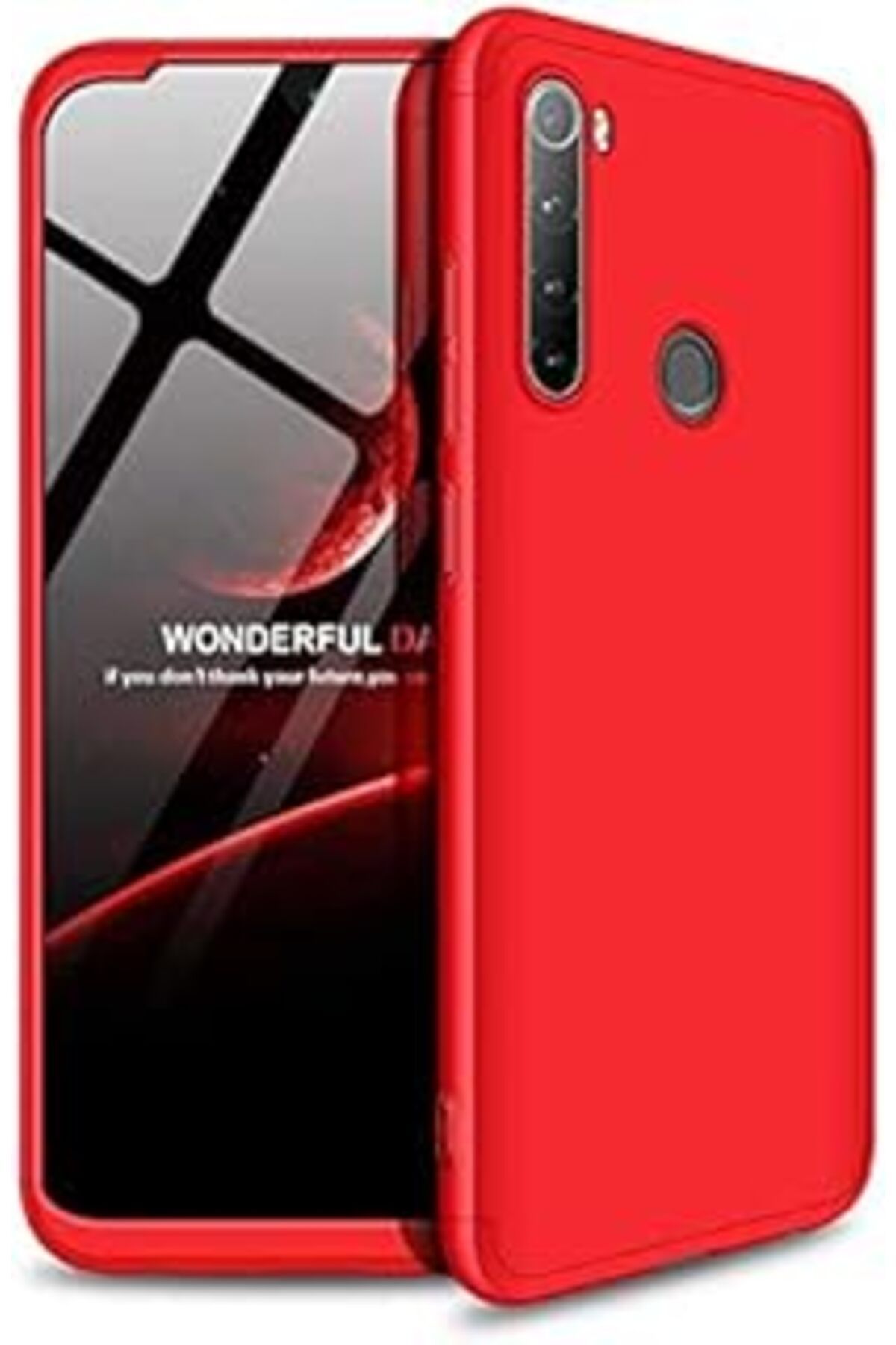 Pazarcan Redmi Note 8 Kılıf 360 Tam Koruma Kapak 3 Parça Slim Fit Kırmızı