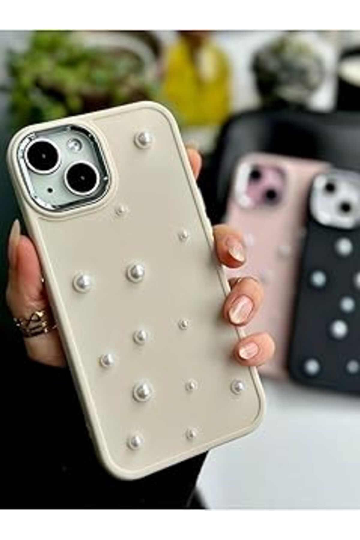 Pazarcan Go Aksesuar Iphone 14 Plus - 15 Plus Uyumlu Pearl Tasarımlı Oyuncaklı Silikon Kılıf - Krempearl