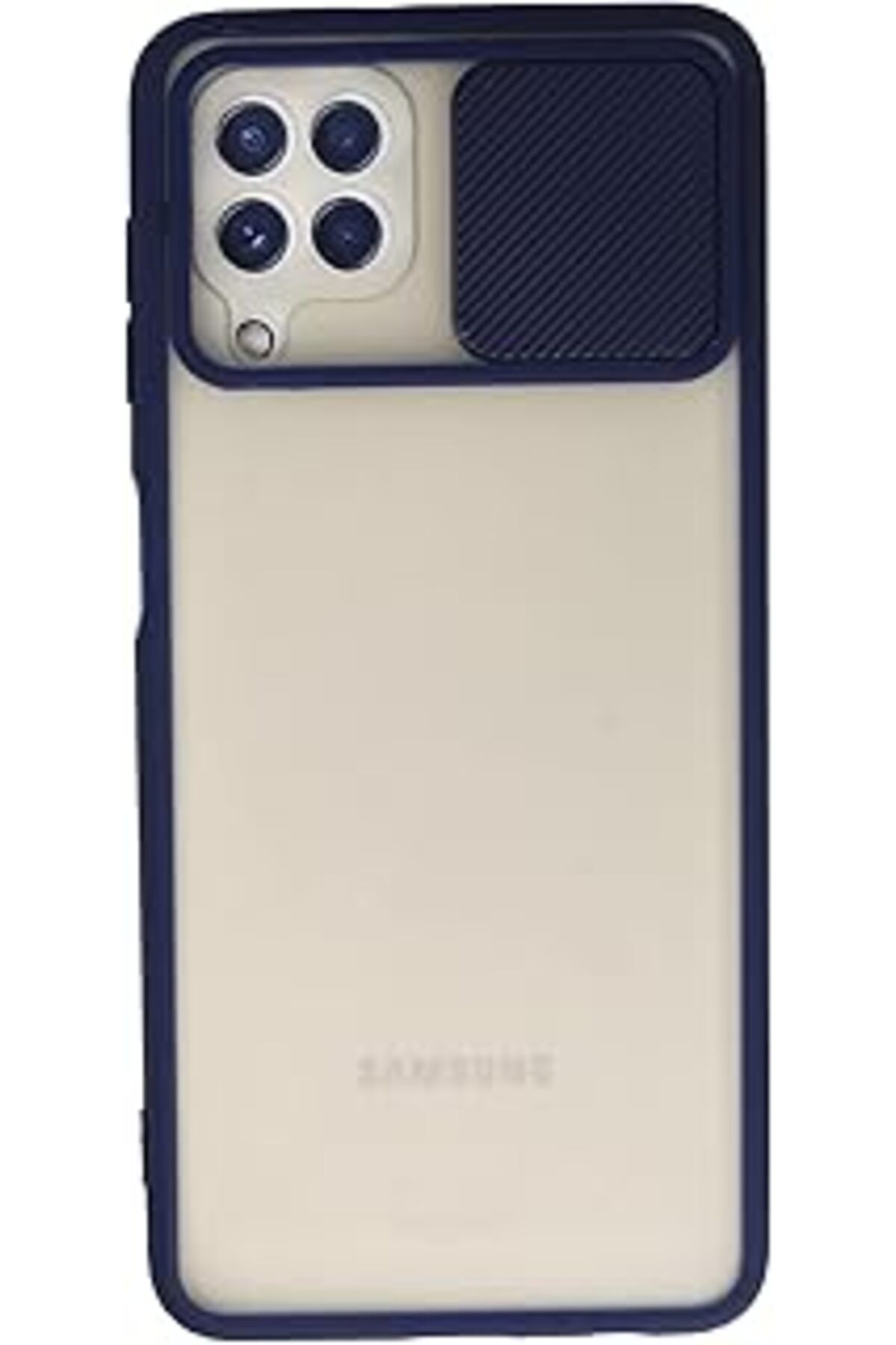 Qedii Nevarium Samsung Galaxy M32 Kılıf Lens Sürgülü Mat Silikon Palm - Lacivert