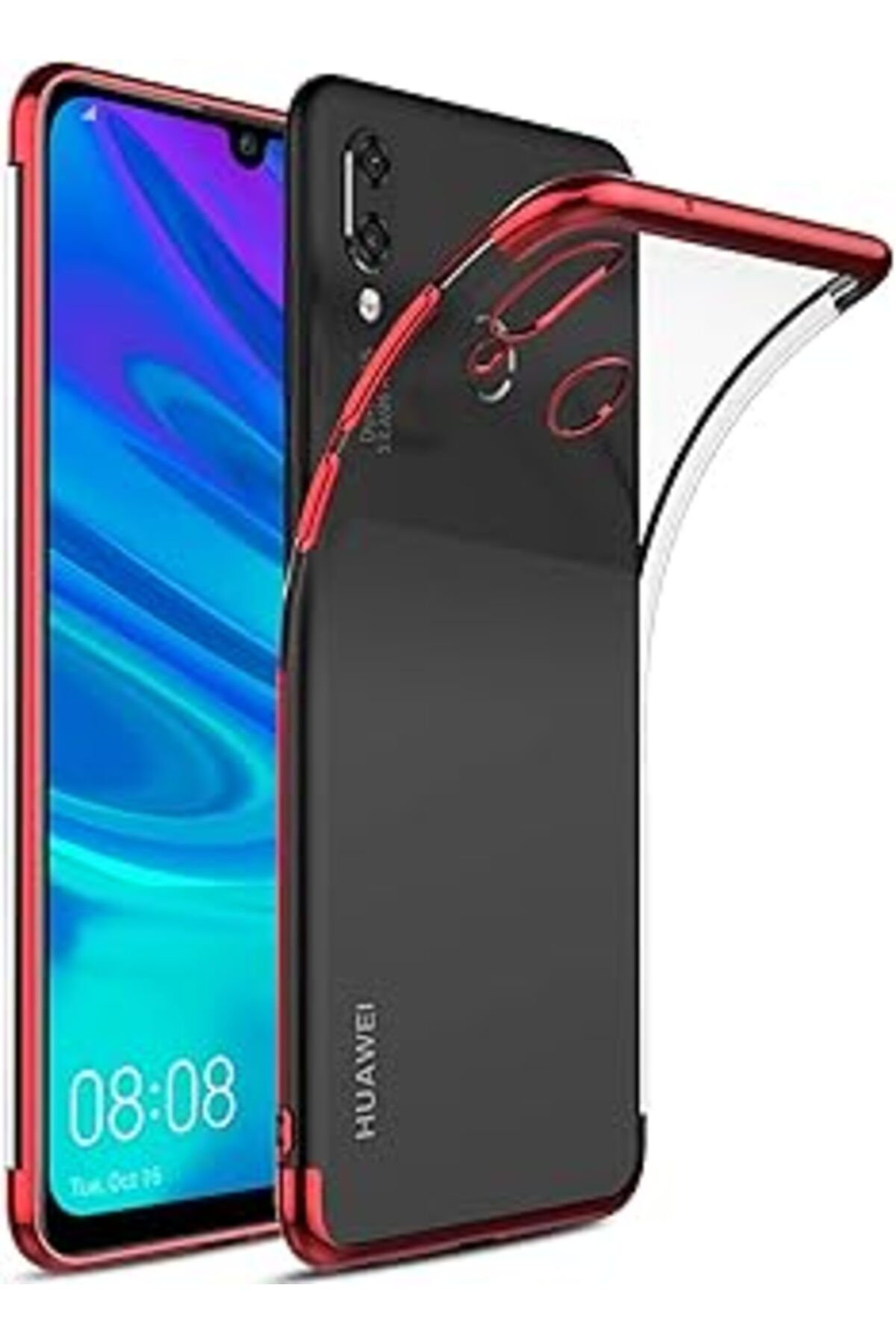 Pazarcan Microsonic Huawei Y7 Prime 2019 Kılıf Skyfall Transparent Clear Kırmızı
