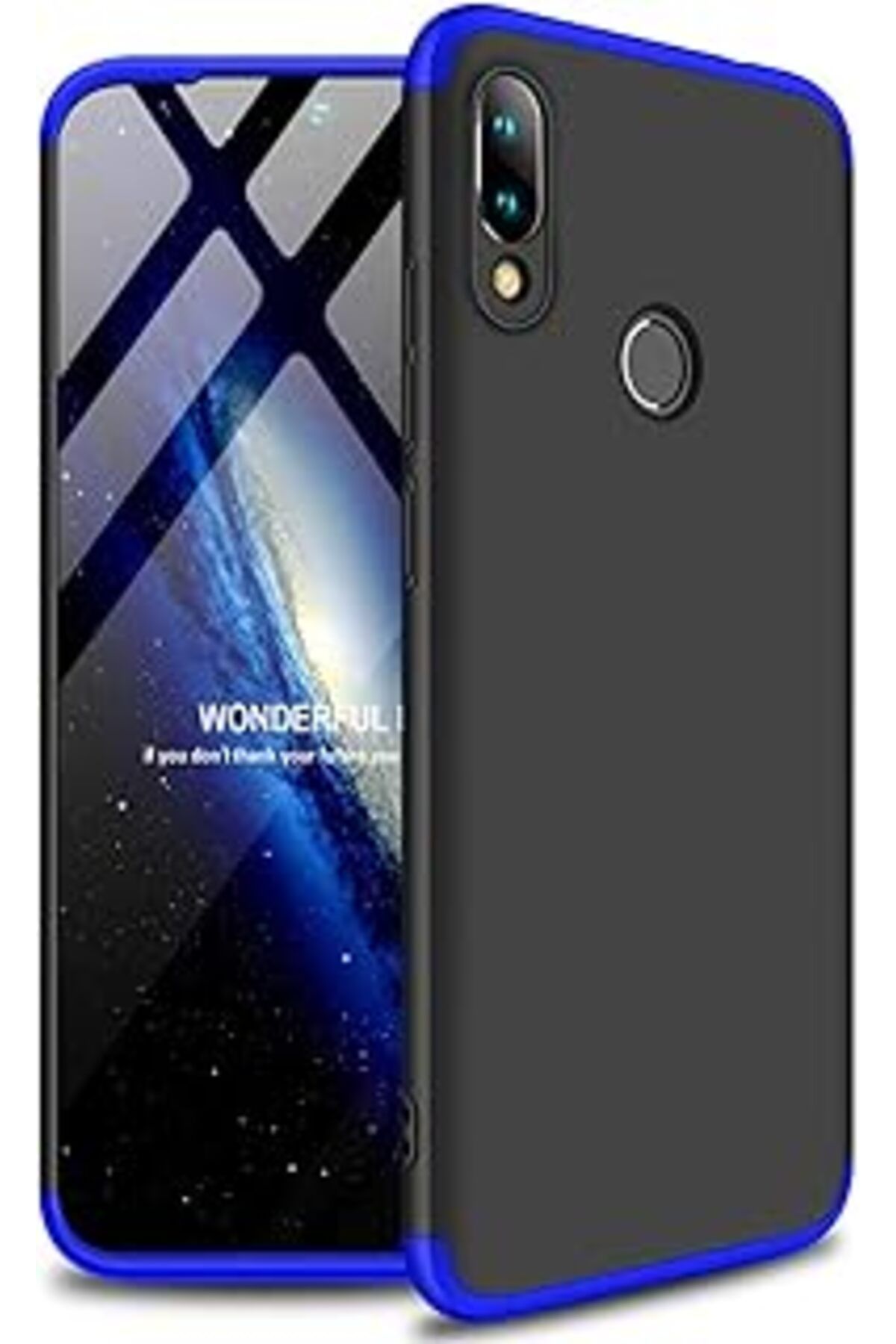 Pazarcan Microsonic Redmi Note 7 Pro Kılıf Double Dip 360 Protective Siyah Mavi [Redmi Note 7 Pro Ile Uyumlu